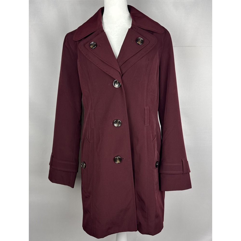 London Fog Trench Coat Women's Size Small Jacket Maroon Lined No Belt